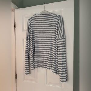 Lucky Brand Gray and White Striped Top Sz XL